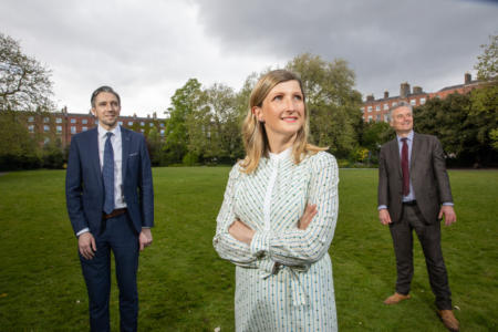 Minister for Further & Higher Education, Research, Innovation and Science Simon Harris; Dr Helen McBreen, Atlantic Bridge; and Provost of Trinity College Dublin Dr Patrick Prendergast