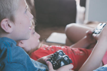 Kids playing computer games