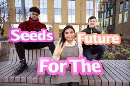 Award winning TU Dublin students Ralph Olowojaiye Lovely Fernandez and Sean Mc Gregor at TU Dublin’s East Quadrant in Grangegorman