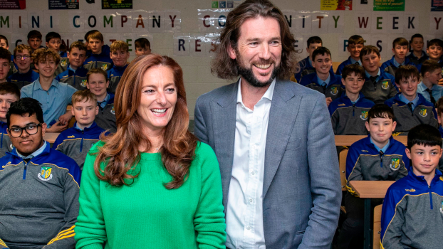 Peter McGarry and Angela McCarthy, Earth Foundation, with students from Naas CBS