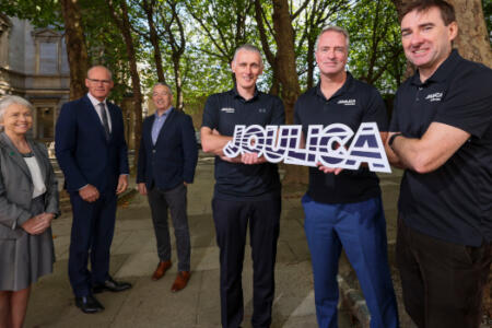 Pictured: Anne Lanigan; Minister for Enterprise, Trade & Employment, Simon Coveney; Niall McEvoy, Elkstone; Tony McCormack, Joe Smyth and Diarmuid Leonard, Joulica