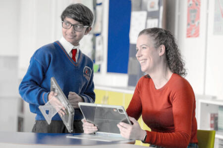 Sanjith Menon and Maths and Geography teacher Rachel Stack from Edmund Rice College, Phoenix Park, Dublin