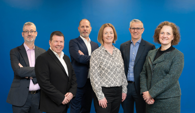 Pictured (l-r): Stephen Redmon, Phillip Fitzpatrick, Mícheál Morrissey, Gillian O’Sullivan, Karl Byrne, and Claudia Carr, BearingPoint