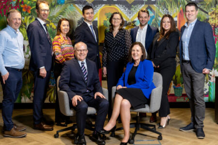 Pictured front: Paddy Naughton, EduCampus and Geraldine O’Sullivan, Version1. Back: Eunan Treanor, Ronan Laffan and Audrey D’Arcy, Version 1; Rory McGinty, Fionnuala Lambert, Niall Kelly and Eimear Curran, EduCampus; and Aidan Mullen, Version 1