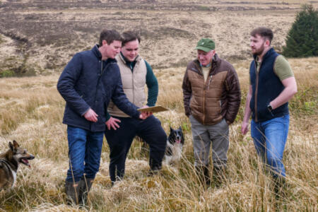 Pictured: John Kelleher and Conor Hall, ConnectGreen; with cattle and sheep farmers Mike and Pat Cremins