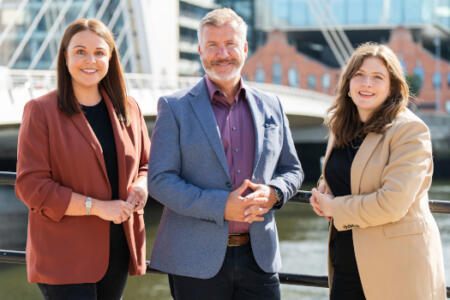 Pictured: Rebecca Keenan, Rob McConnell, and Clara Talbot, Expleo