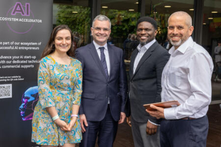 Pictured: Liana-Anca Tomescu, SonnyLabs.ai; Dara Calleary, Minister of State for Trade Promotion, Digital and Company Regulation; Doyin Bademosi, Durotimi AI; and Joe Fernandez, Alpaca