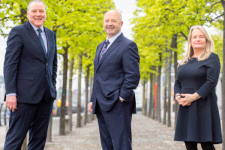 Pictured: John Philp, Expleo Academy; Phil Codd, Expleo Ireland; and Patricia McGuire, Director of Expleo Academy