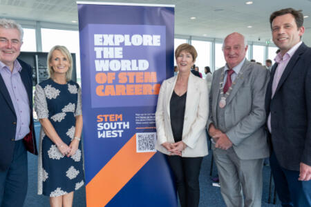 Bob Savage of Dell Technologies; Mary Good, STEM SW; Sharon Corcoran, Cork County Council; Cllr. John Healy, Deputy Mayor of the County of Cork; and John Morrissey, PepsiCo and vice-chair of STEM SW