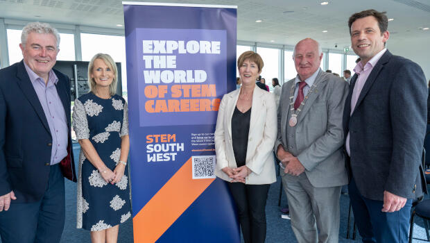 Bob Savage of Dell Technologies; Mary Good, STEM SW; Sharon Corcoran, Cork County Council; Cllr. John Healy, Deputy Mayor of the County of Cork; and John Morrissey, PepsiCo and vice-chair of STEM SW