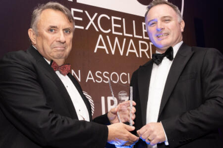 John Purdy receives the lifetime achievement award from Ross Murray, Digital Well