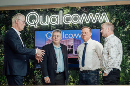 Pictured: Dr Patrick Denny, and Joe Gibbs, Lero; Paul Kelleher and David Guthrie, Qualcomm Technologies Ireland