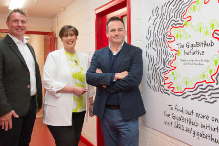 Pictured: Chris Stagg, Vodafone; Minister for Education Norma Foley; and Ronan Whelan, Siro