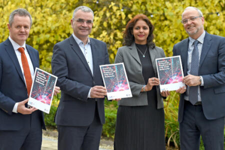 Pictured: John Magee, LEO Network; Minister of State for Digital Transformation Dara Calleary; Prof Anuragini Shirish, Institute Mines-Télécom Business School, France; John O’Shanahan, LeanBPI