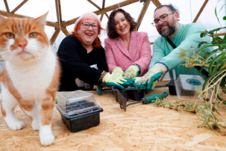 Pictured: Lavinia Morris, Microsoft with Alessia Balduini and Roberto Marotta, Flanagan’s Field Open Orchard