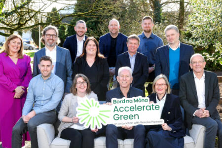 Pictured: Mairead McGuiness, former MEP and European Commissioner with Tom Donnellan and Sharon Doyle, Bord na Móna, and Accelerate Green Grow 2025 participants